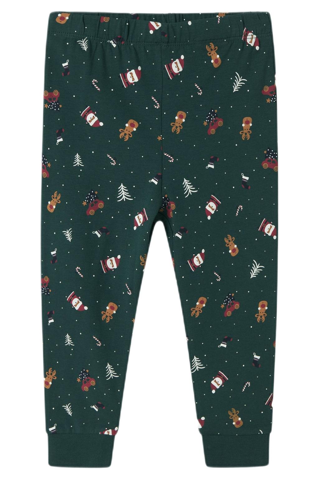 NAME IT MINI kerstpyjama NMNVISMAS met all over print donkergroen