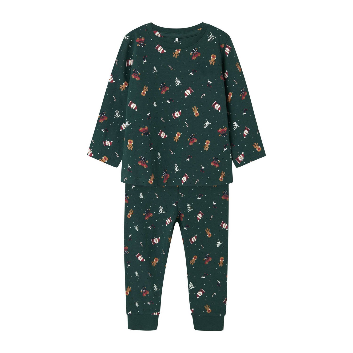 NAME IT MINI kerstpyjama NMNVISMAS met all over print donkergroen
