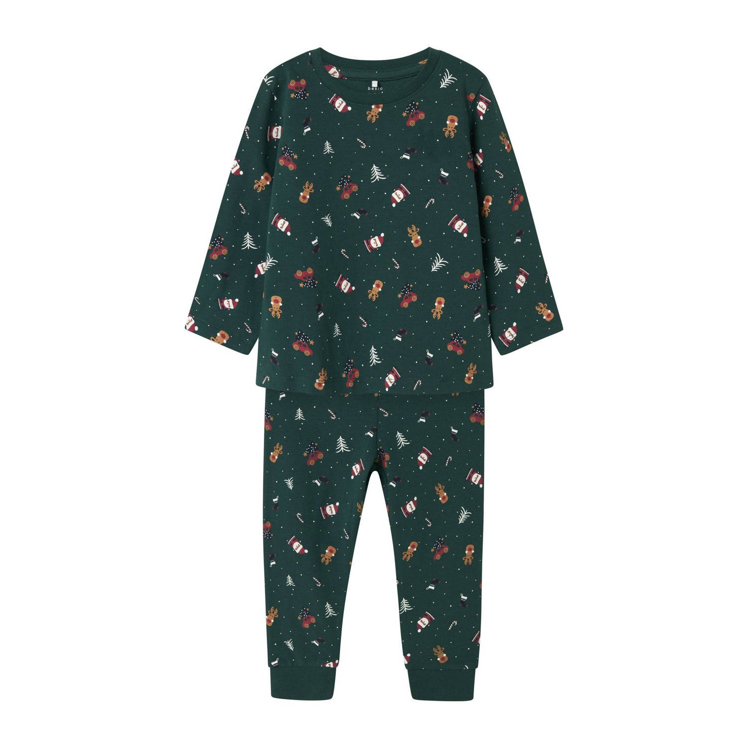 NAME IT MINI pyjama NMNVISMAS met all over print donkergroen