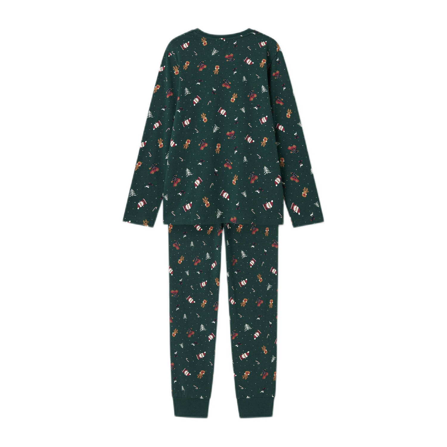 NAME IT KIDS kerstpyjama NKNVISMAS met all over print donkergroen