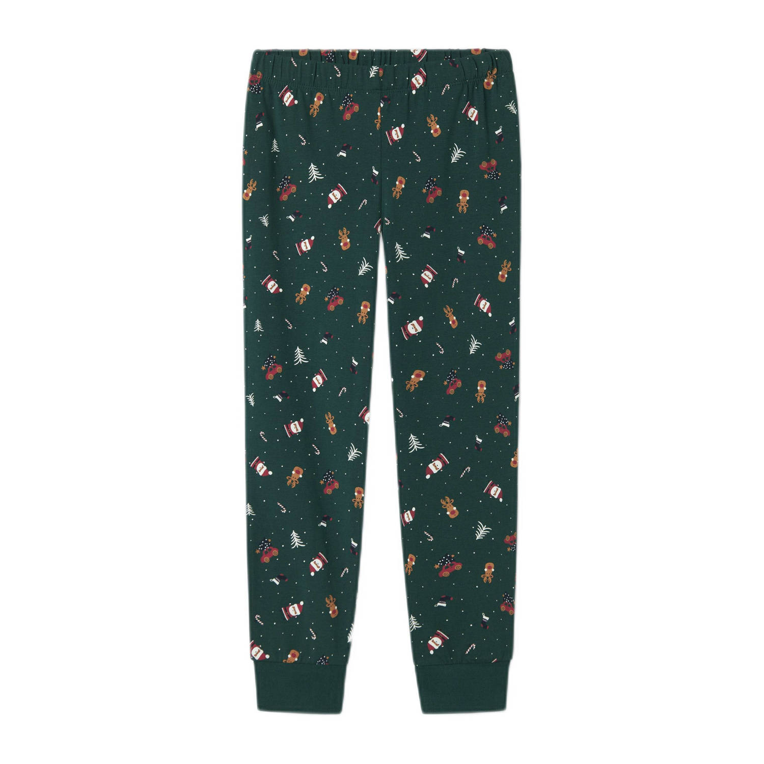 NAME IT KIDS kerstpyjama NKNVISMAS met all over print donkergroen