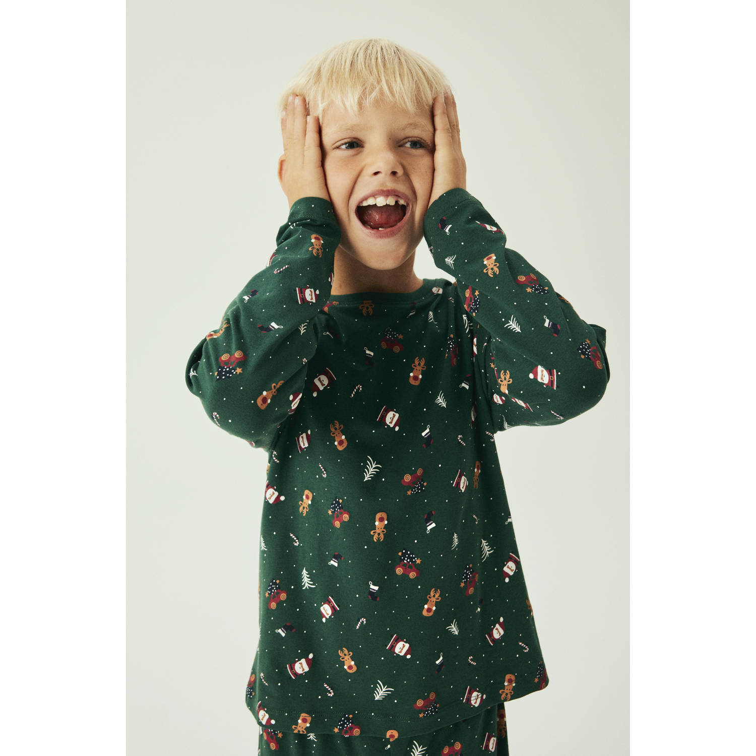 NAME IT KIDS kerstpyjama NKNVISMAS met all over print donkergroen