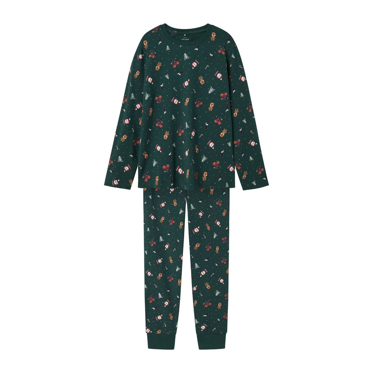 NAME IT KIDS kerstpyjama NKNVISMAS met all over print donkergroen