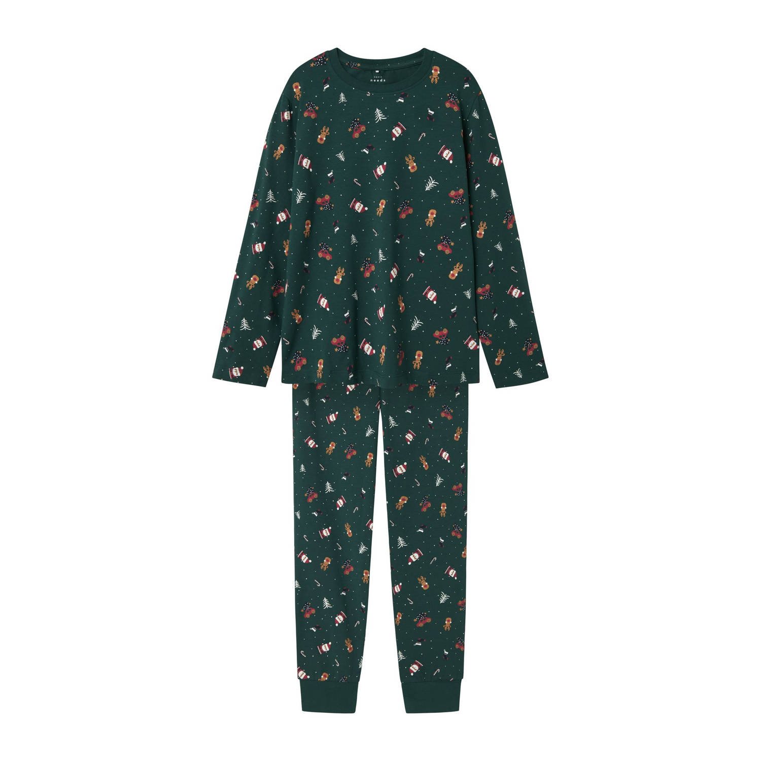 NAME IT KIDS pyjama NKNVISMAS met all over print donkergroen