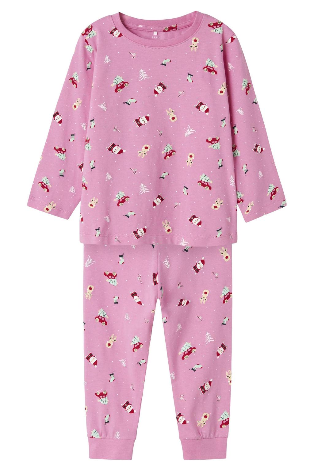 NAME IT MINI kerstpyjama NMNVISMAS met all over print roze