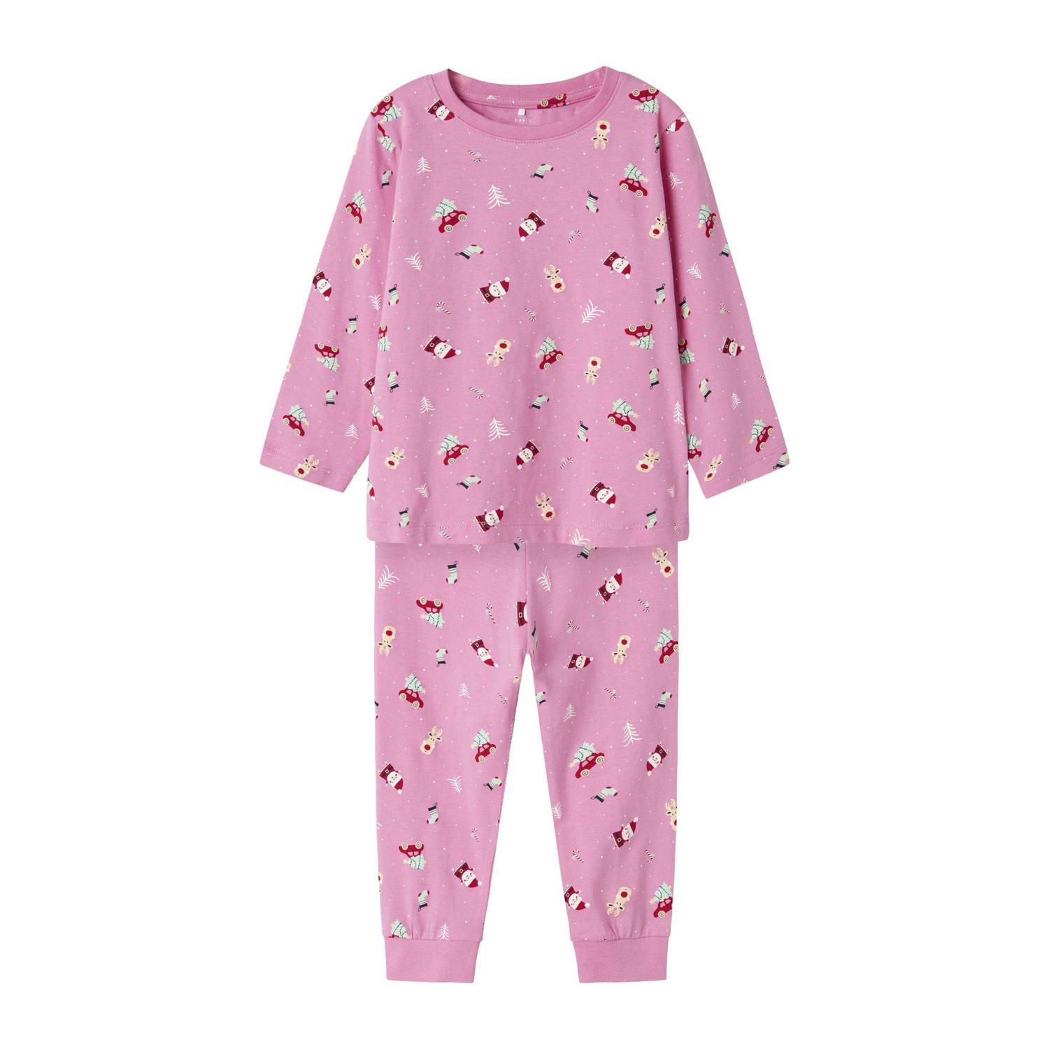 NAME IT MINI kerstpyjama NMNVISMAS met all over print roze