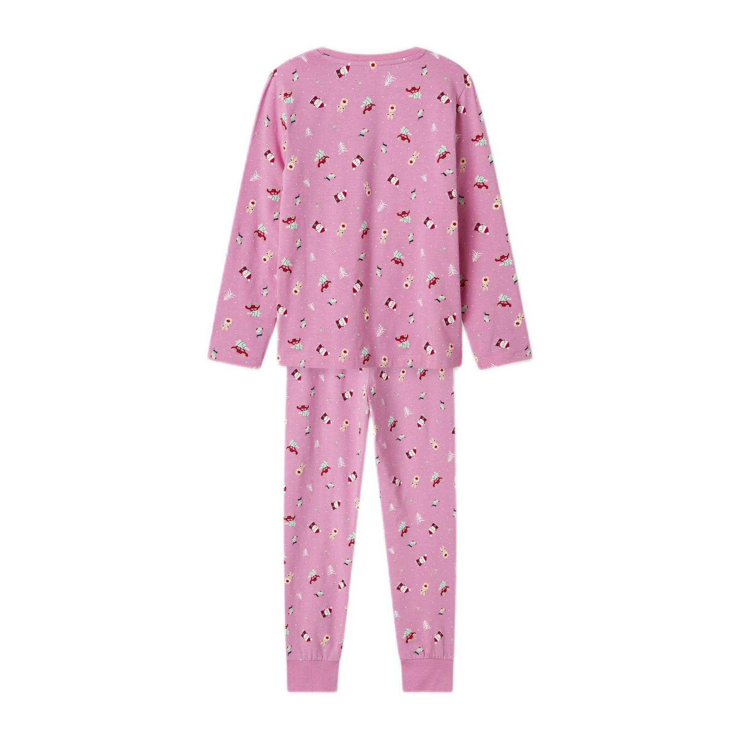 NAME IT KIDS kerstpyjama NKNVISMAS met all over print roze
