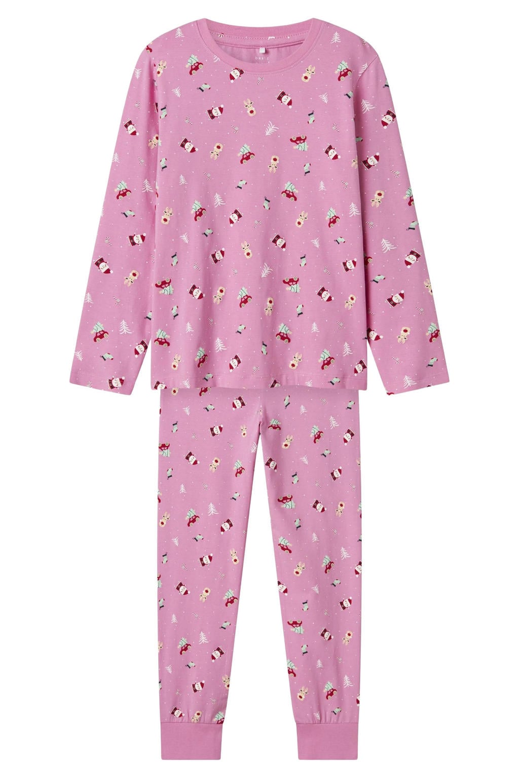 NAME IT KIDS kerstpyjama NKNVISMAS met all over print roze