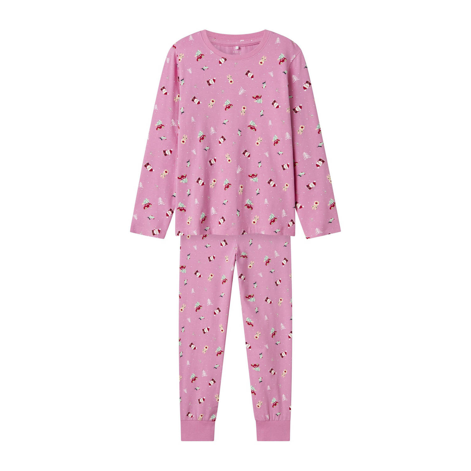NAME IT KIDS kerstpyjama NKNVISMAS met all over print roze