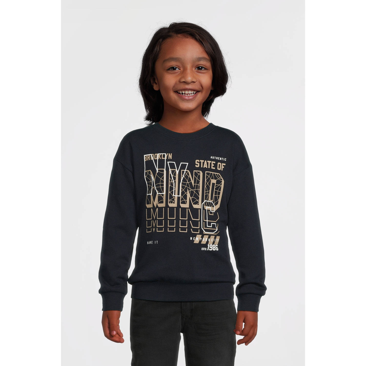 NAME IT KIDS sweater NKMVILDAR met printopdruk donkerblauw
