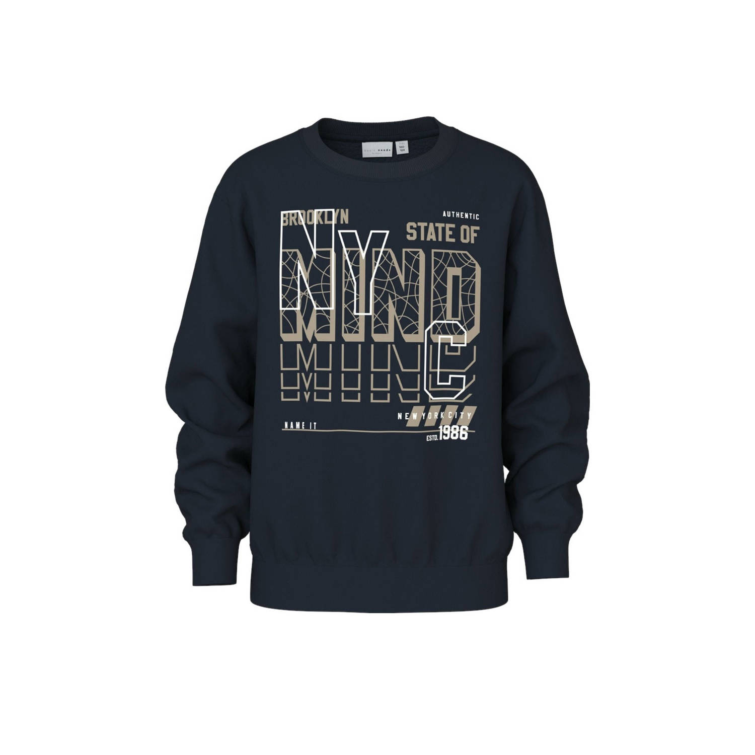 NAME IT KIDS sweater NKMVILDAR met printopdruk donkerblauw