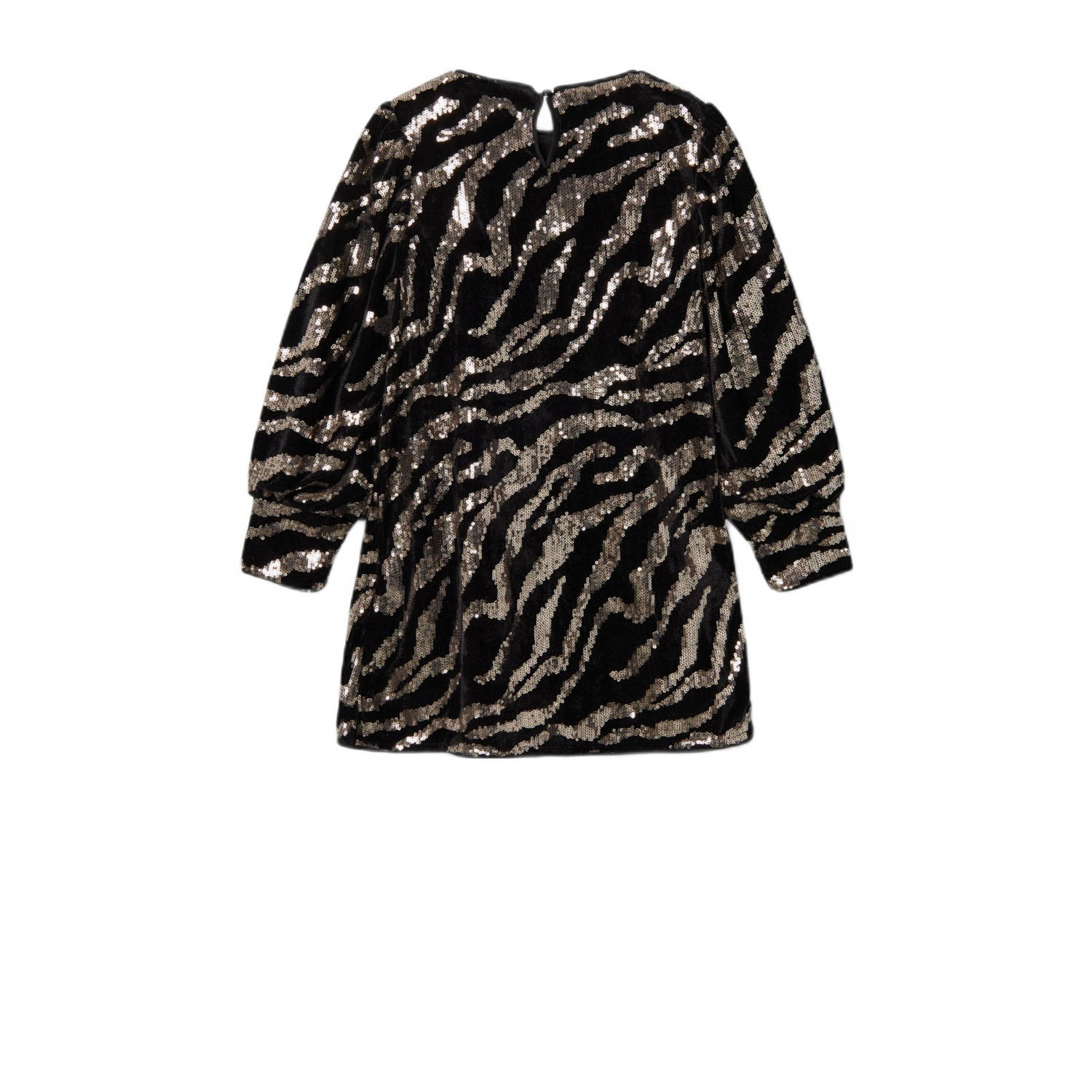 NAME IT KIDS A-lijn jurk NKFRANIMAL met zebraprint en pailletten zwart brons