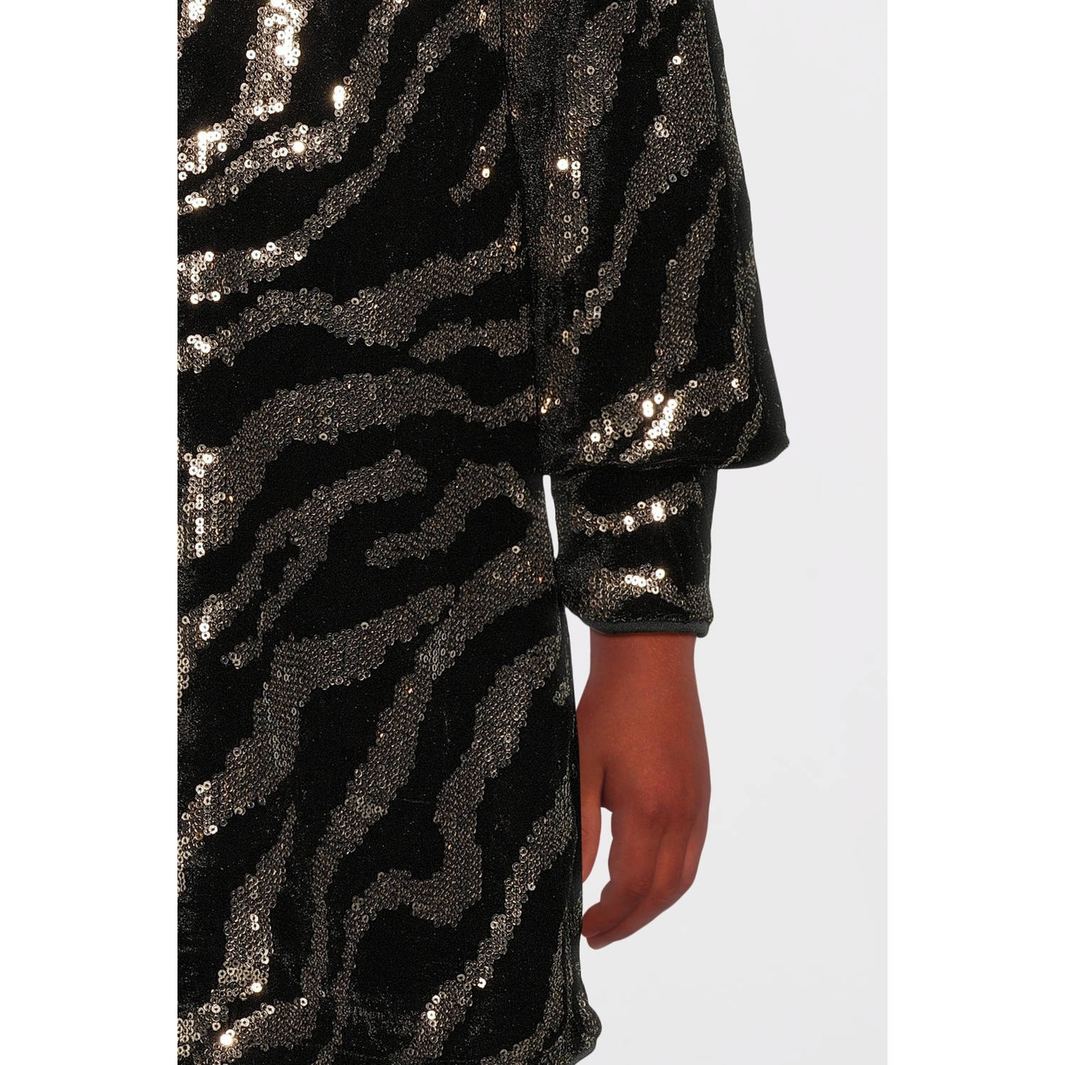 NAME IT KIDS A-lijn jurk NKFRANIMAL met zebraprint en pailletten zwart brons