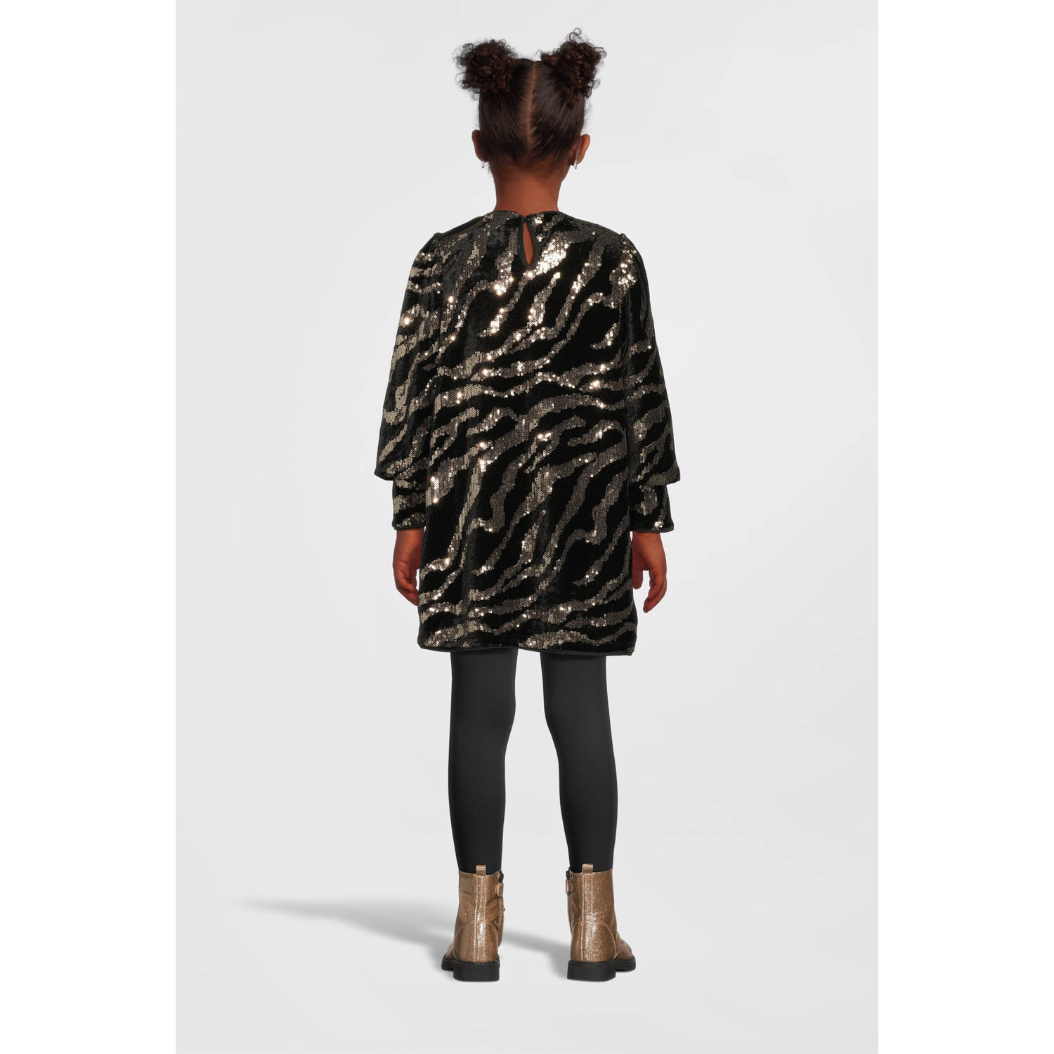 NAME IT KIDS A-lijn jurk NKFRANIMAL met zebraprint en pailletten zwart brons