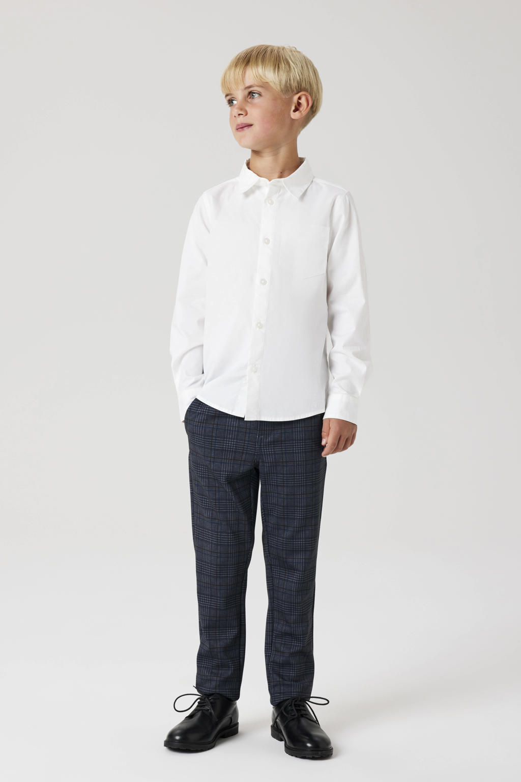 NAME IT KIDS geruite slim fit broek NKMSILAS antraciet