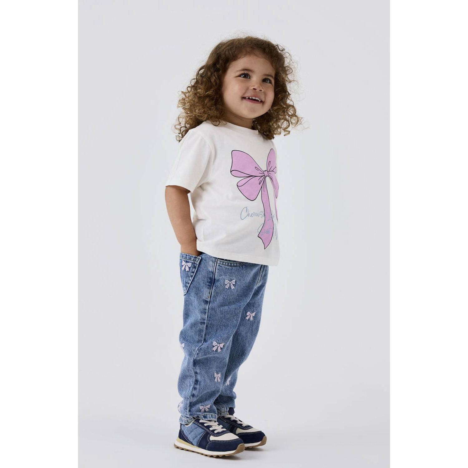 NAME IT MINI loose fit jeans NMFBELLA met strikjes Medium blue denim