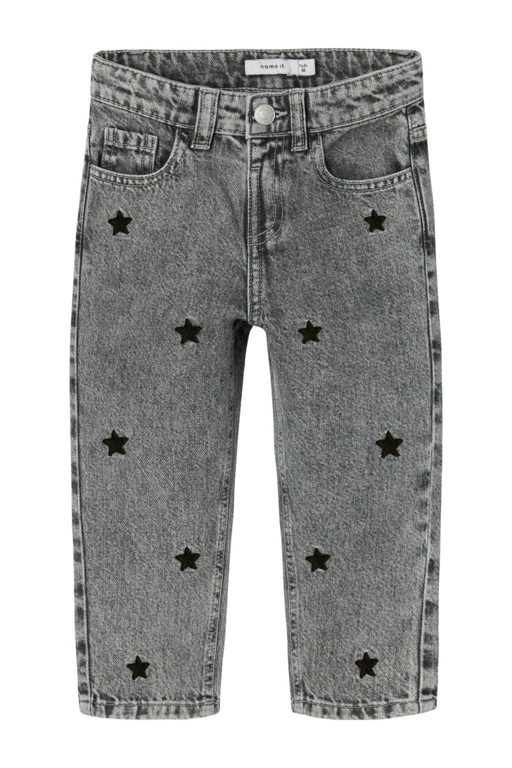 Grijze meisjes NAME IT MINI loose fit jeans Medium van denim met mom fit, regular waist en sterrenprint