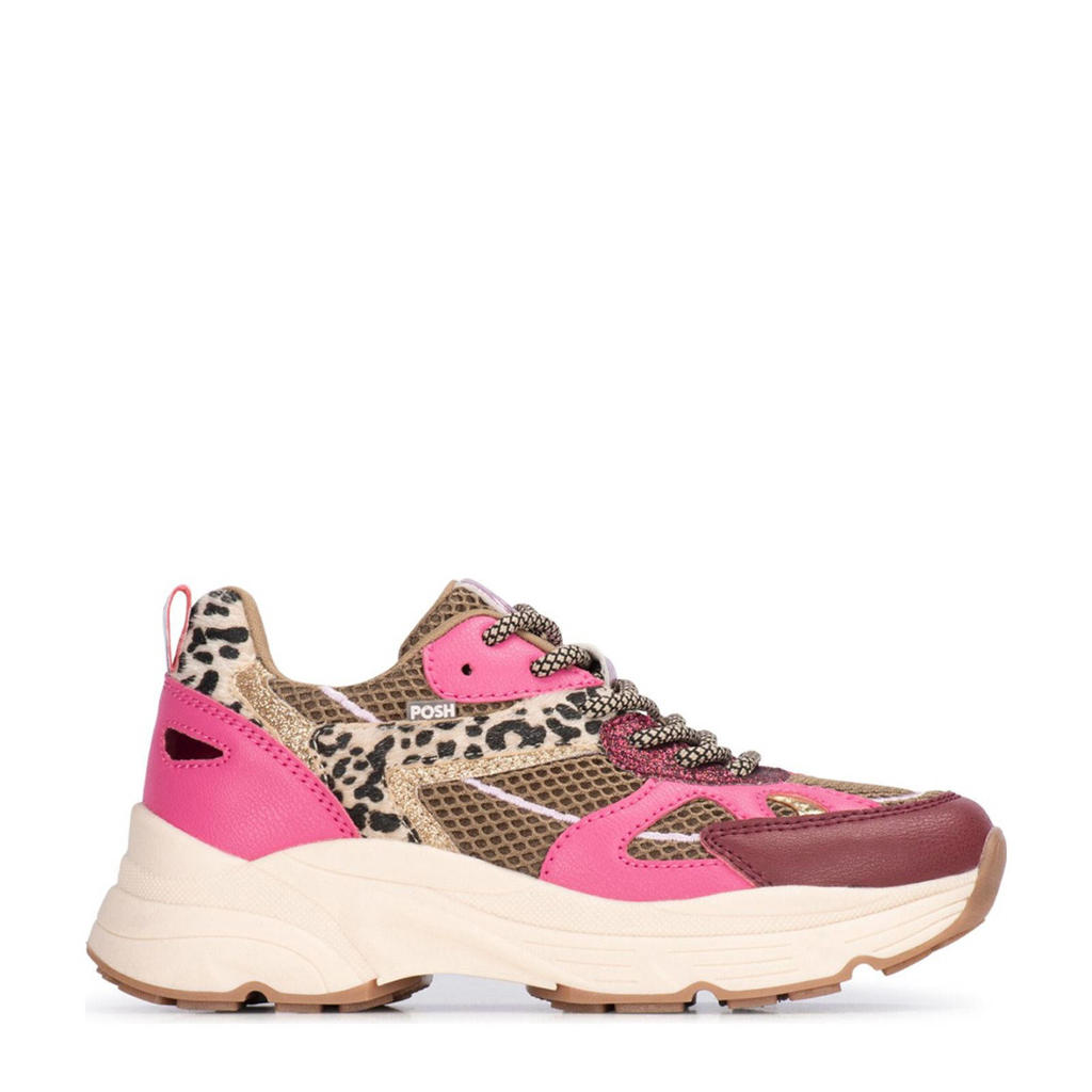 Groen, lila en roze meisjes POSH by Poelman Ayokij chunky sneakers van synthetisch materiaal met veters