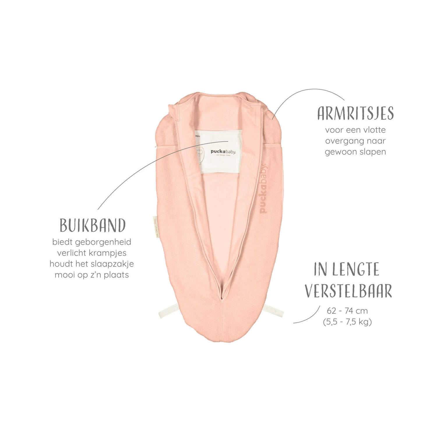 Puckababy The Original Mini winter inbakerslaapzak met teddy peach 3-6 mnd