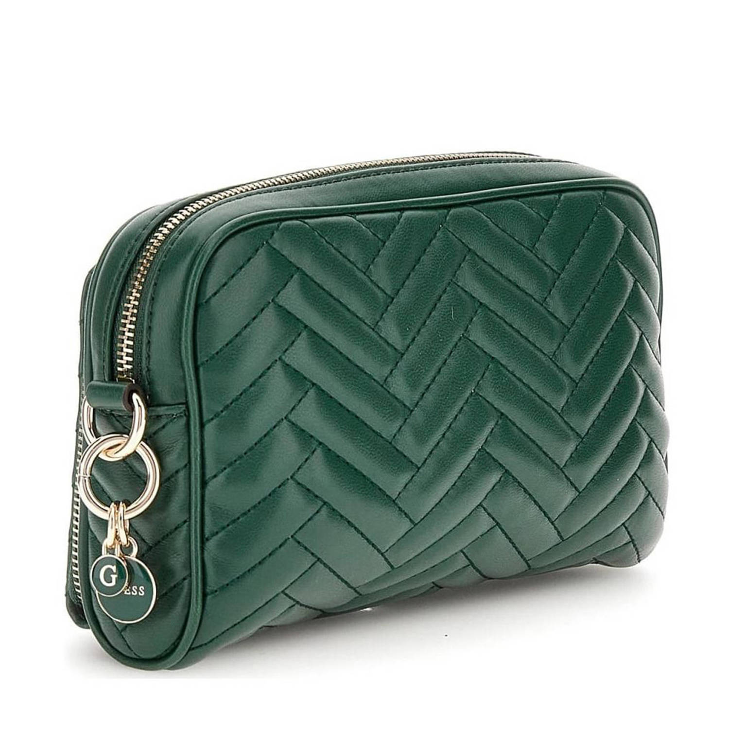GUESS doorgestikte crossbody tas Anning donkergroen