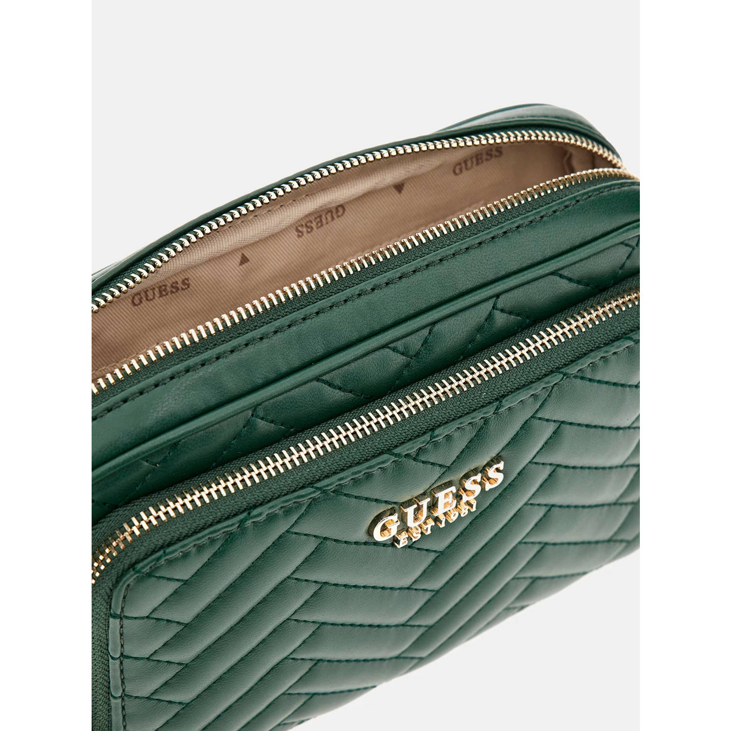 GUESS doorgestikte crossbody tas Anning donkergroen