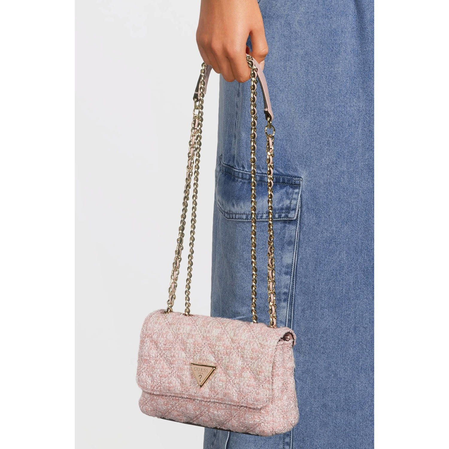 GUESS tweed crossbody tas Giully lichtroze