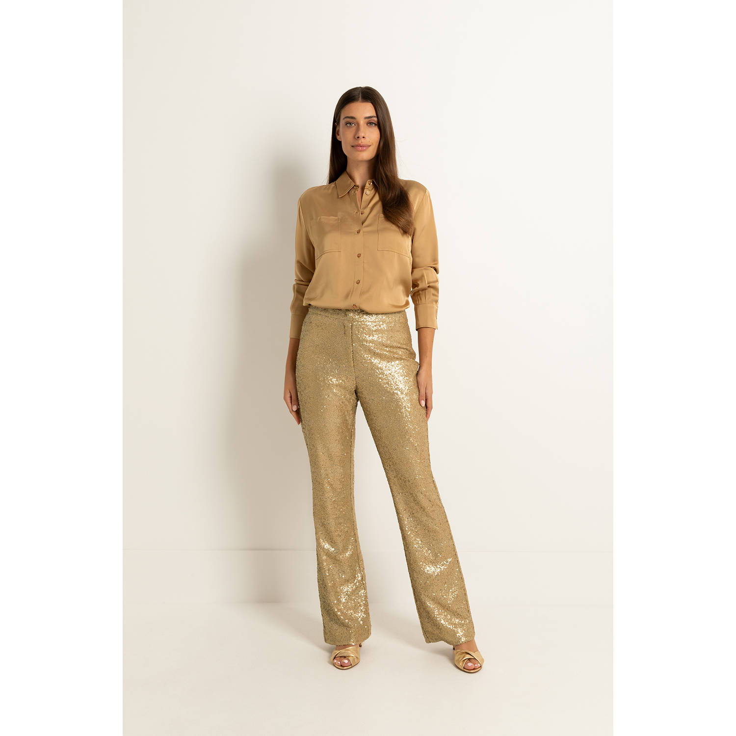 Claudia Sträter high waist flared broek goud