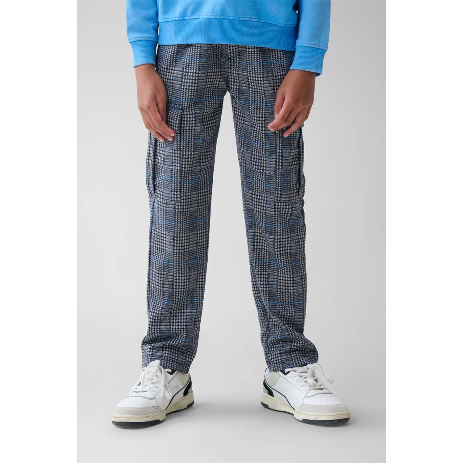 Shoeby geruite loose fit broek donkerblauw lichtgrijs blauw