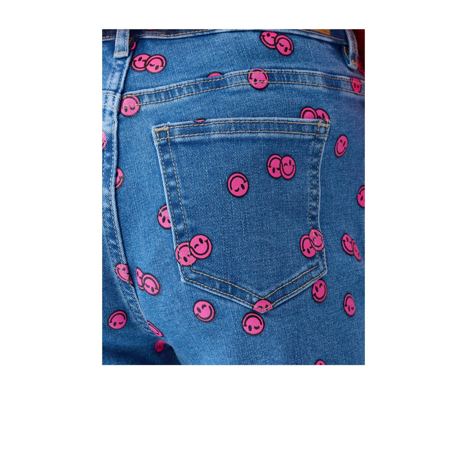Shoeby high waist straight leg jeans met all over print blauw roze