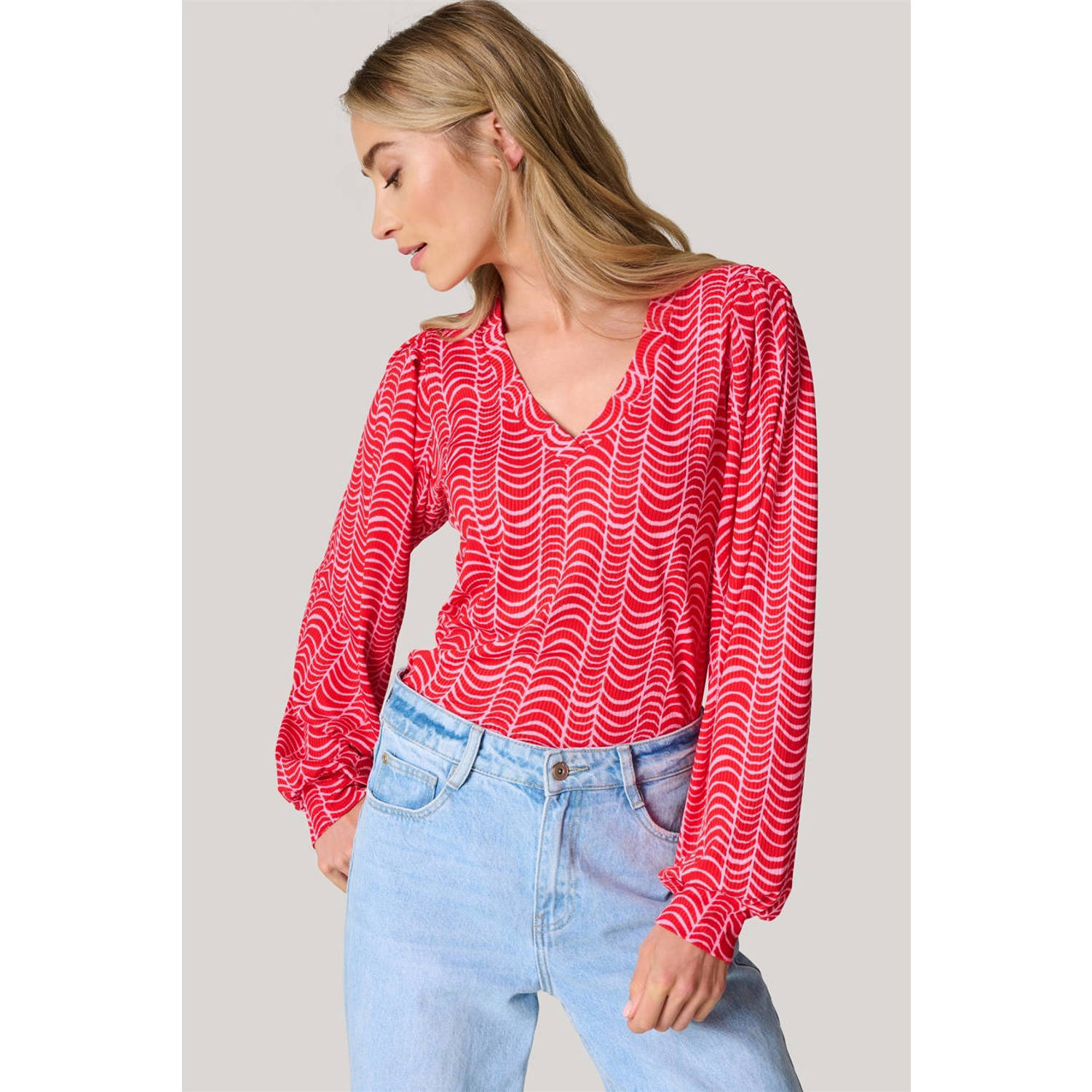 Shoeby top met all over print rood roze