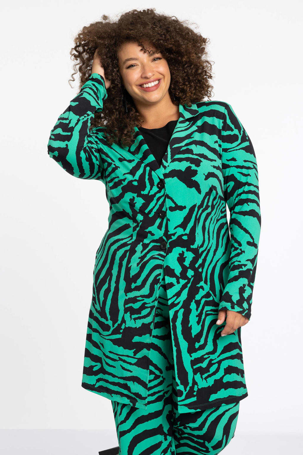 YOEK groene blazer met dierenprint