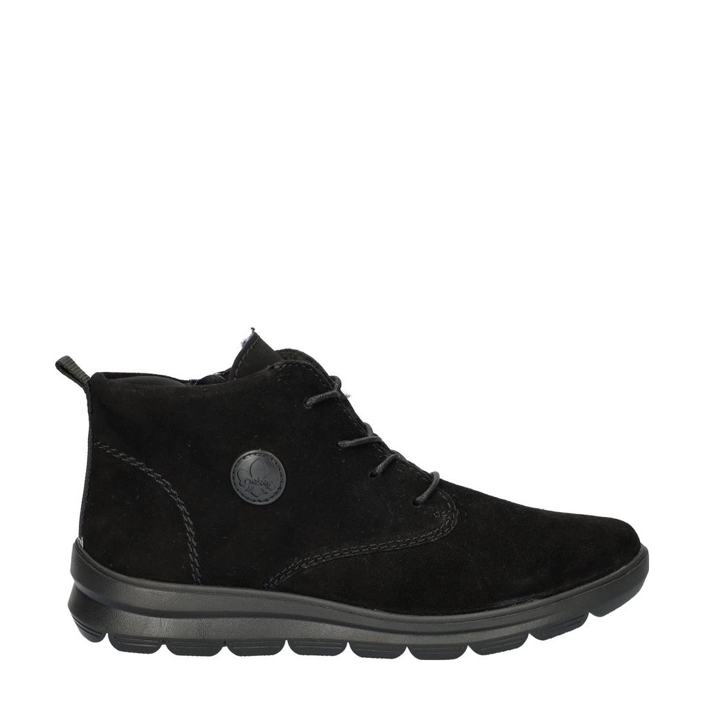 Zwarte dames Rieker comfort suède veterboots van nubuck met rits- en vetersluiting