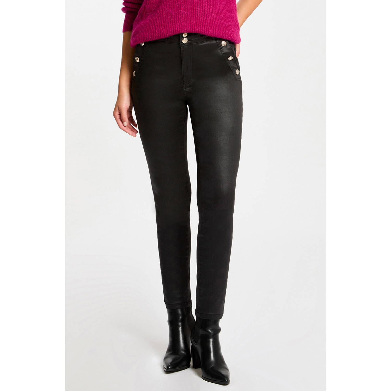 Morgan coated skinny broek zwart