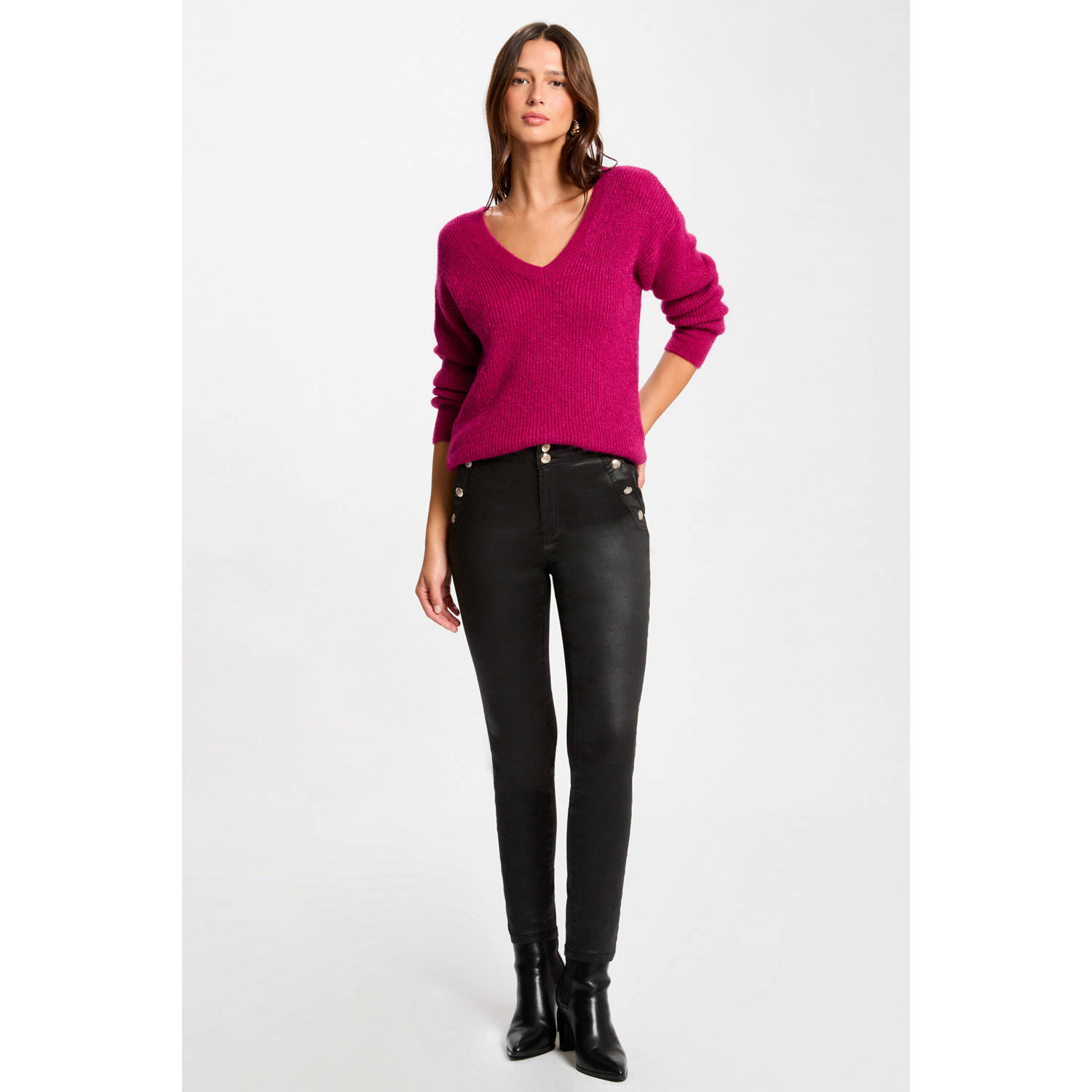 Morgan coated skinny broek zwart