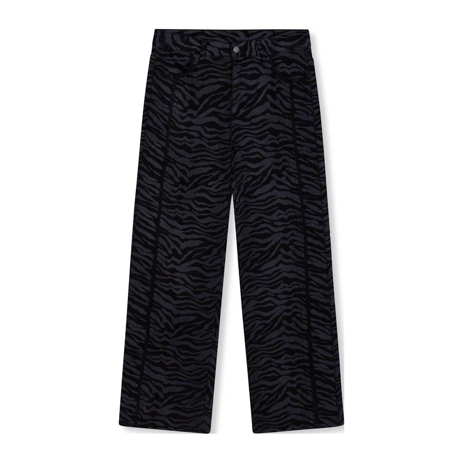 Refined Department high waist straight fit broek Payton met zebraprint grijs