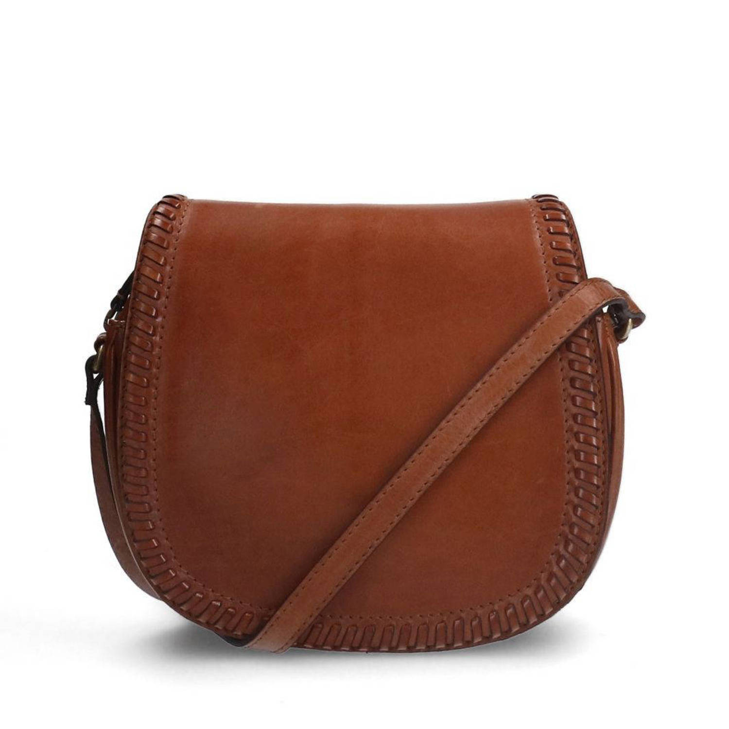 Manfield leren crossbody tas cognac