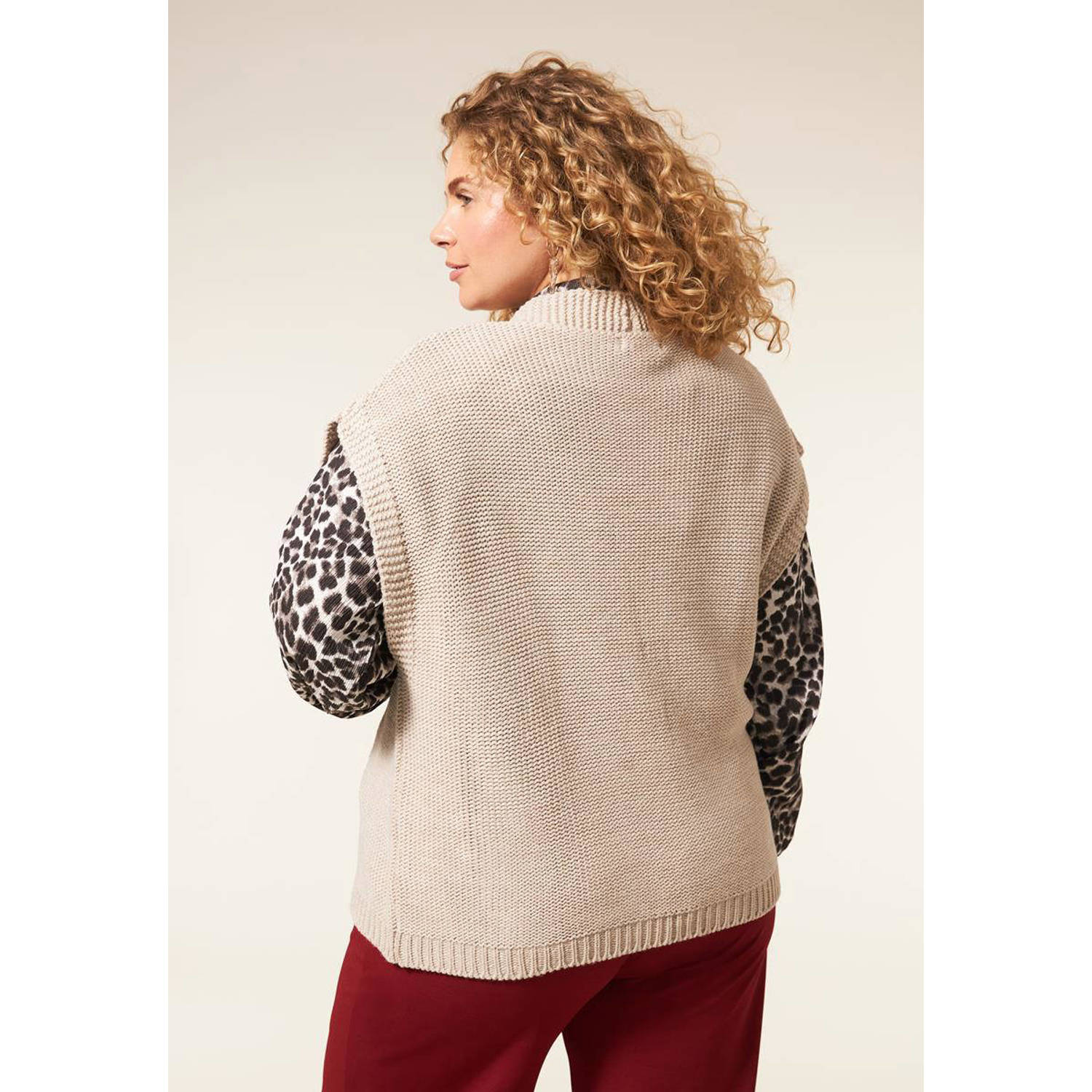 Miss Etam Plus gebreid gilet Grace beige