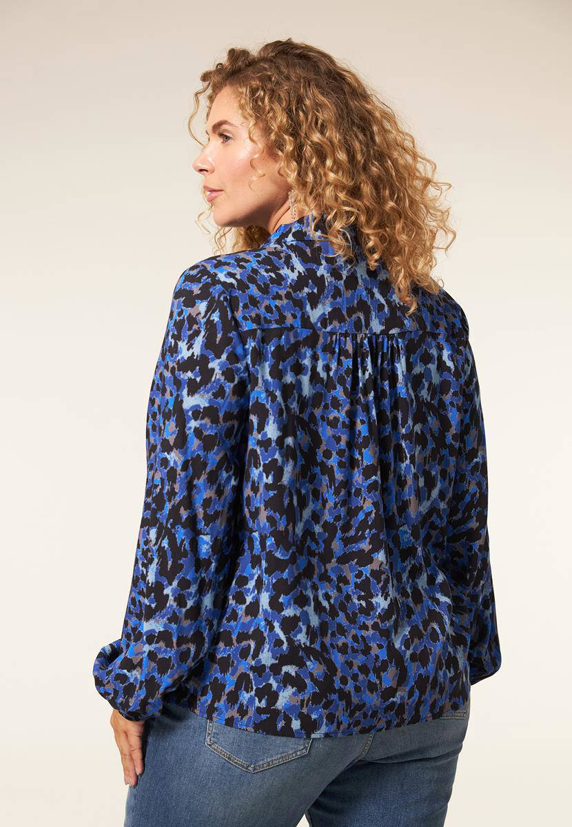 Miss Etam Plus blouse Gracie met panterprint blauw zwart wehkamp