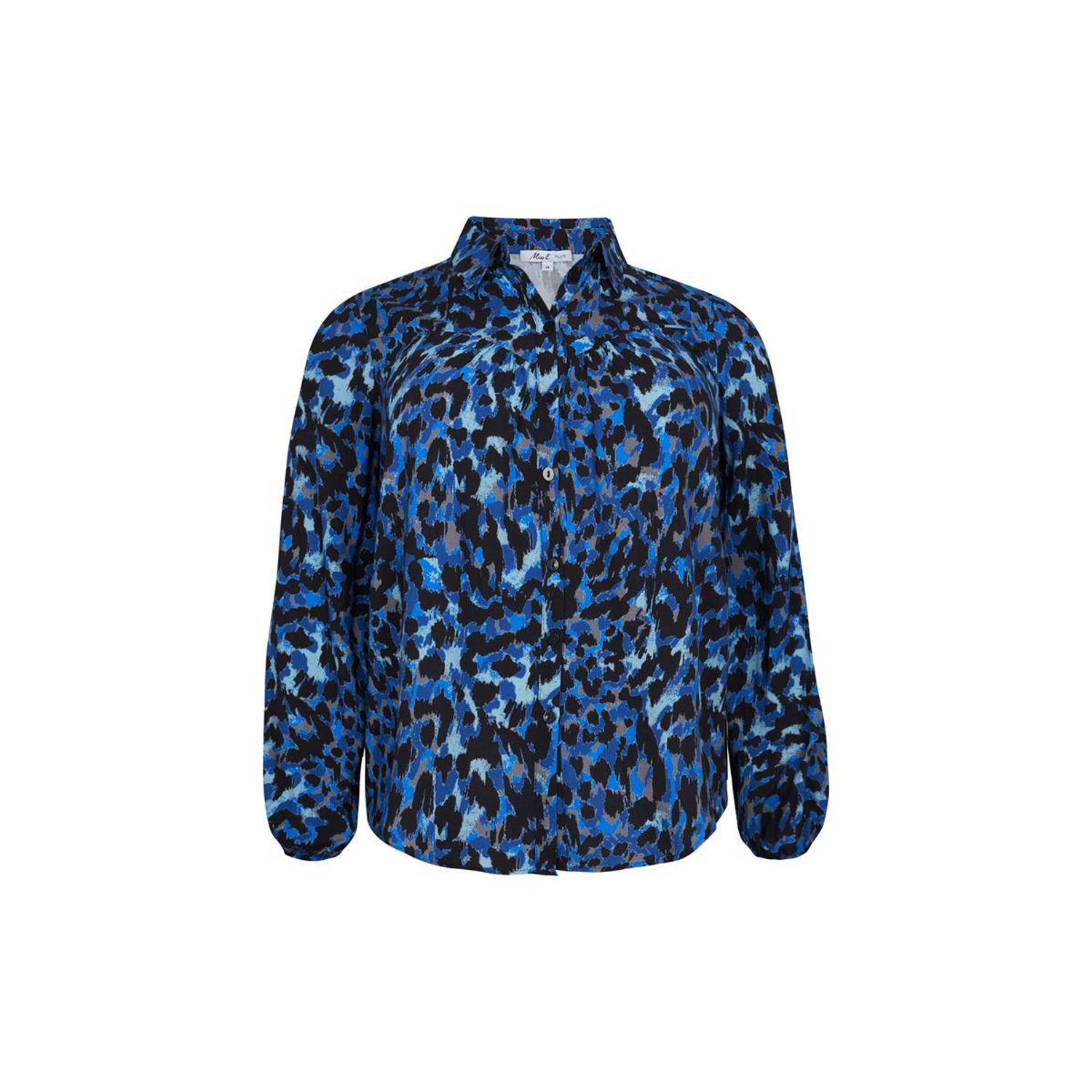 Miss Etam Plus blouse Gracie met panterprint blauw zwart