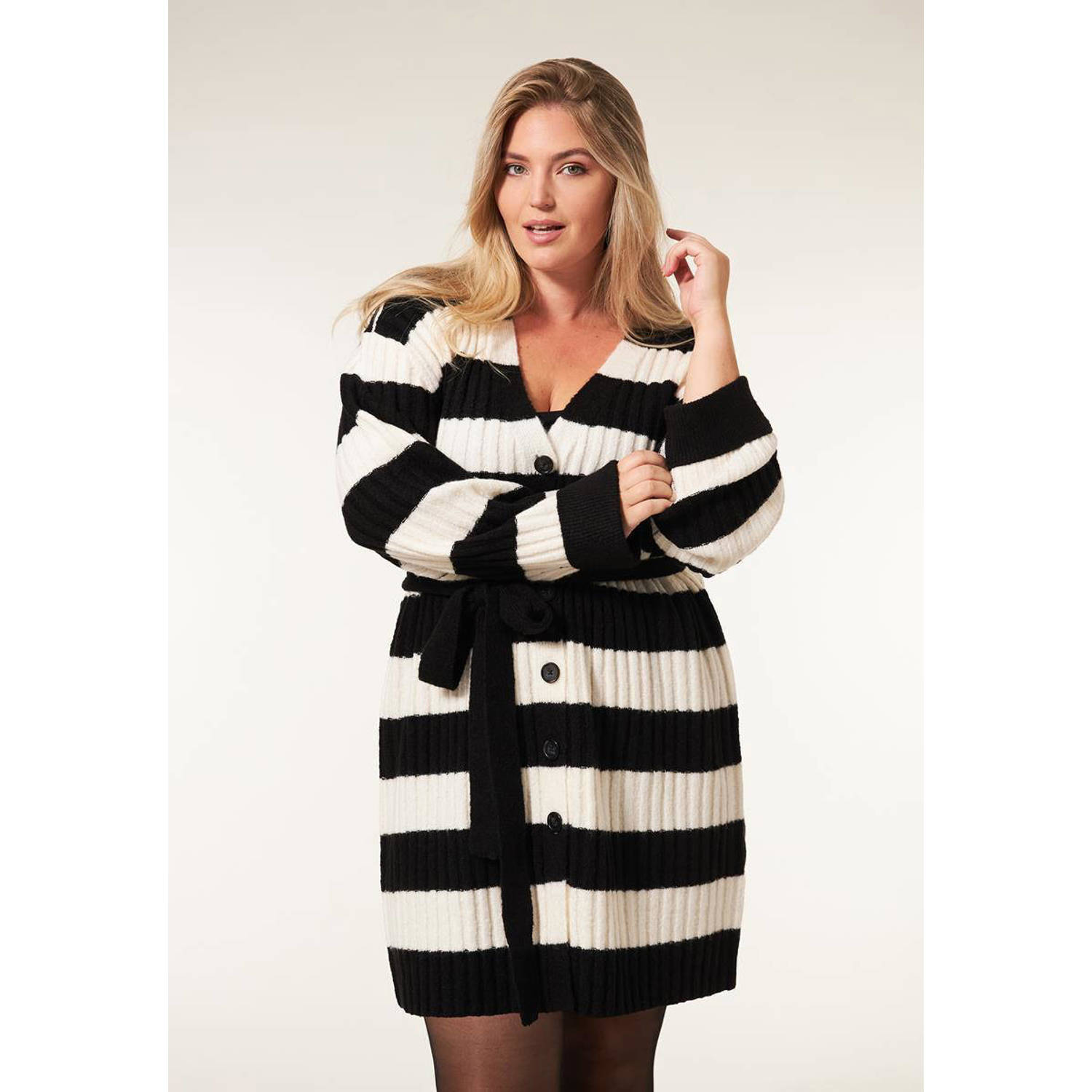 Miss Etam Plus gestreept vest Kayla zwart wit