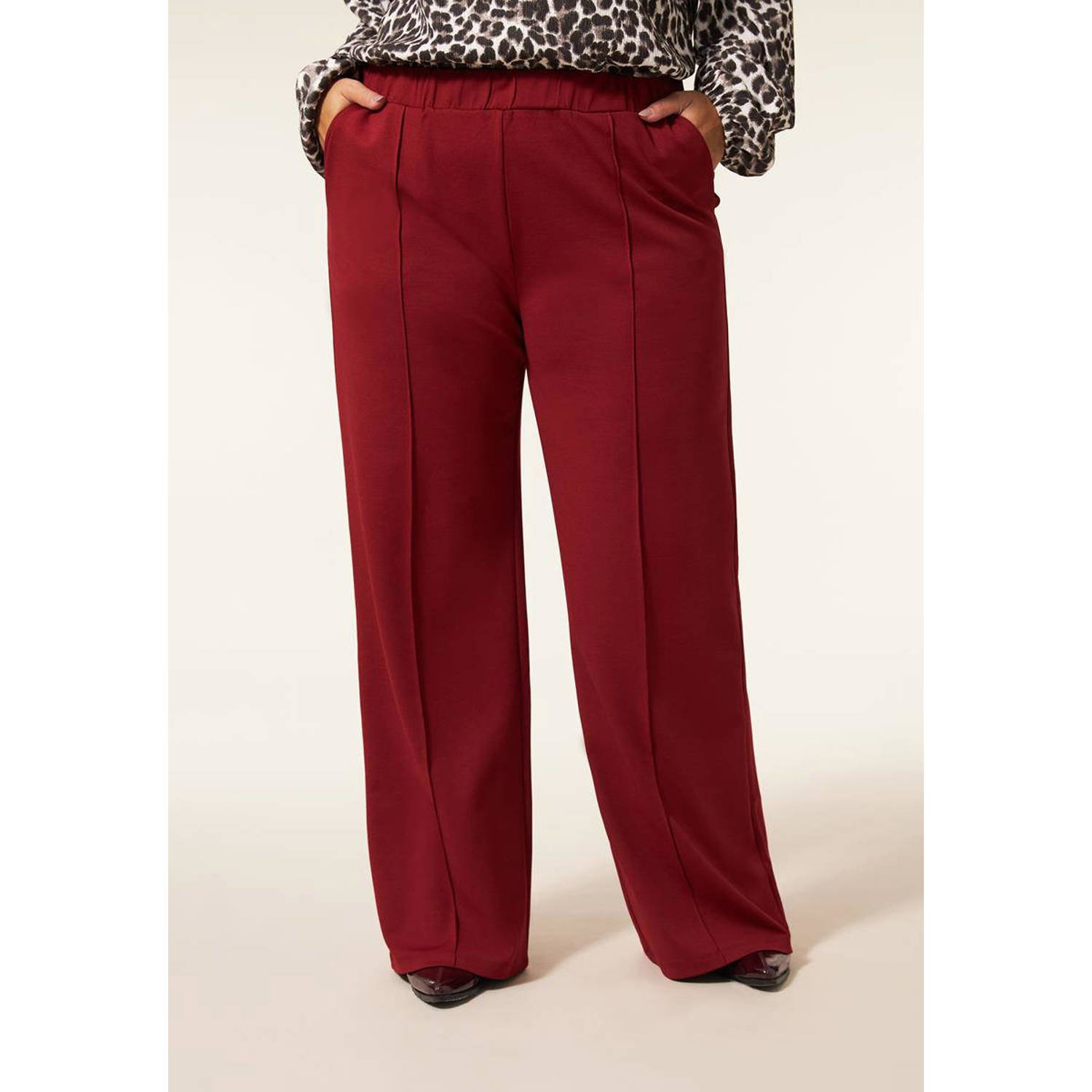 Miss Etam Plus wide leg broek Mia donkerrood