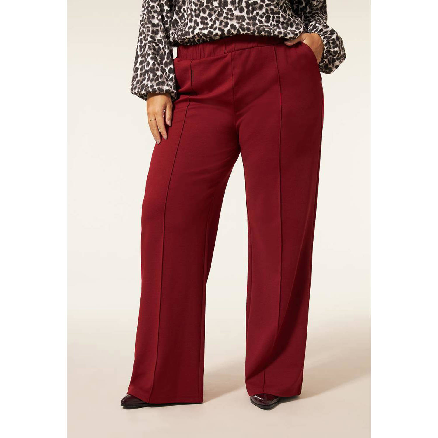 Miss Etam Plus wide leg broek Mia donkerrood