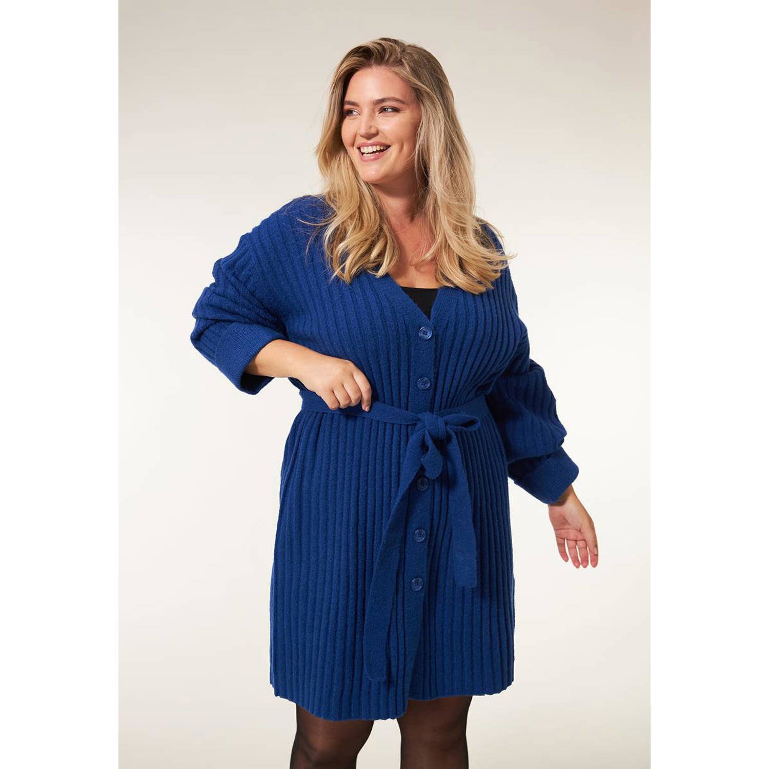 Miss Etam Plus gebreid vest blauw