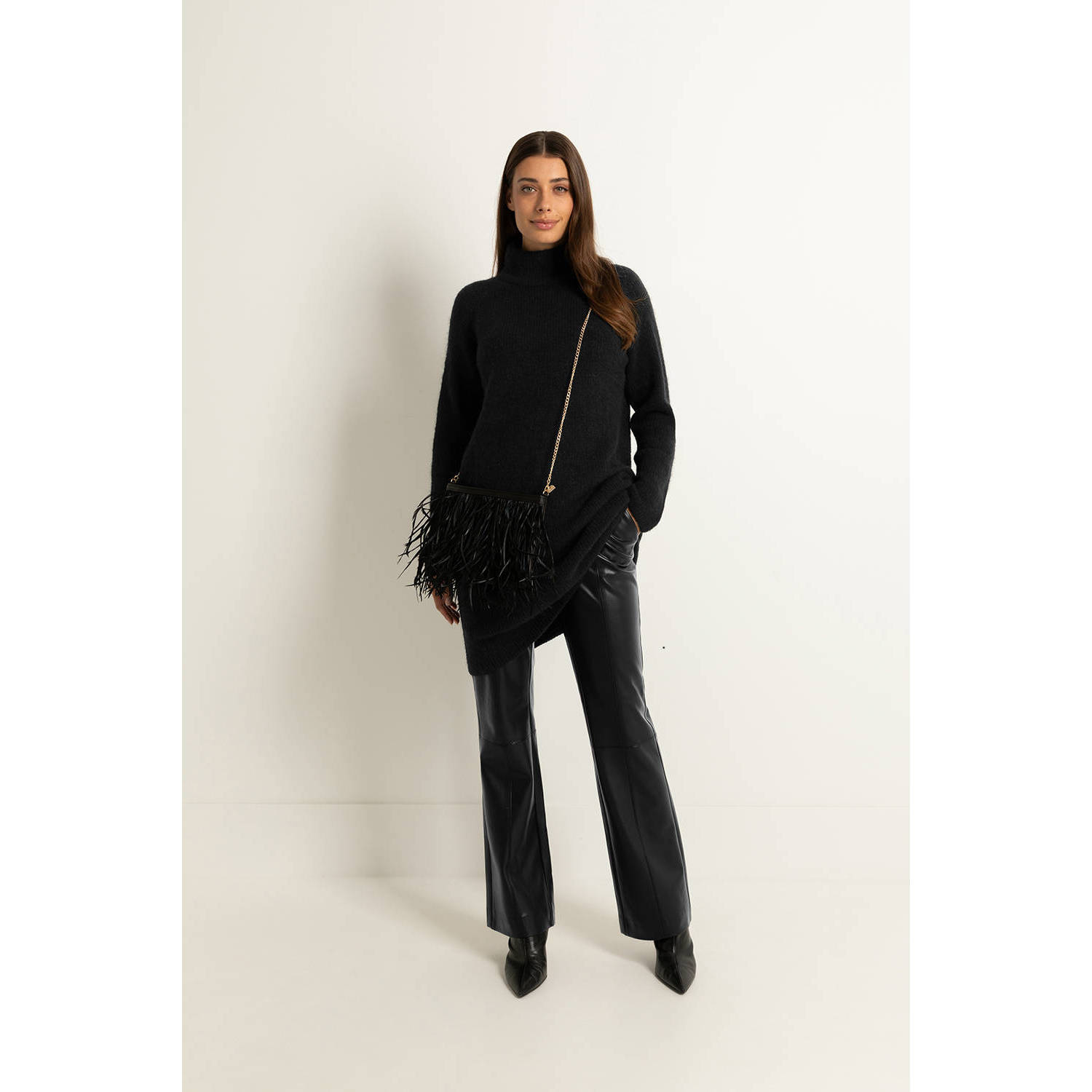 Claudia Sträter imitatieleren high waist flared broek zwart
