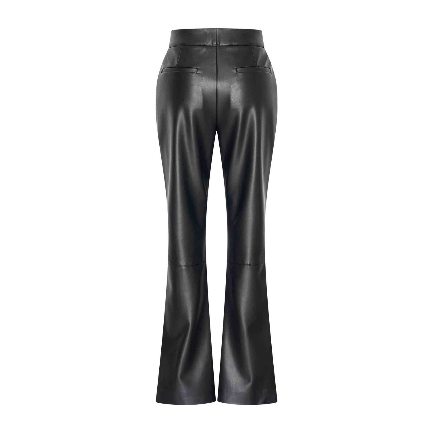 Claudia Sträter imitatieleren high waist flared broek zwart
