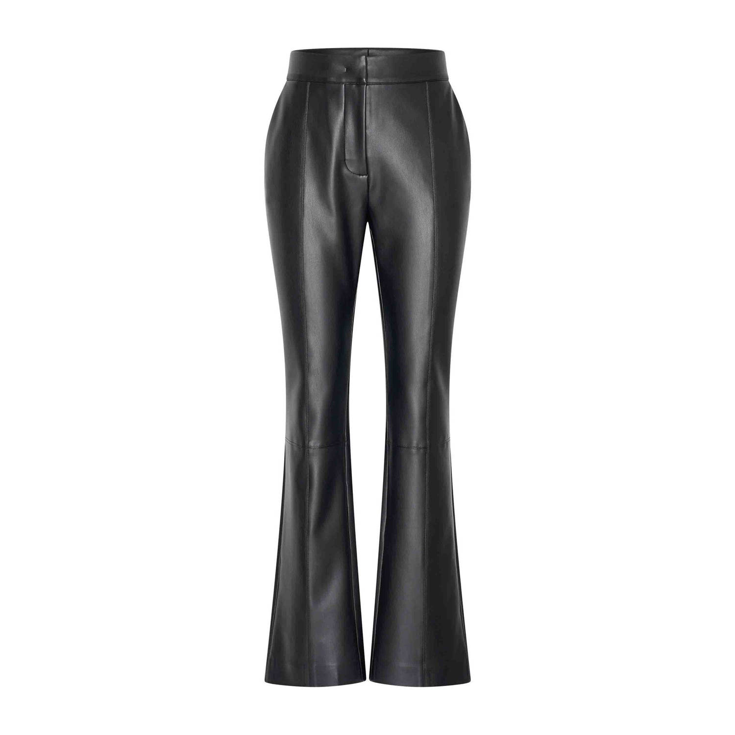 Claudia Sträter imitatieleren high waist flared broek zwart