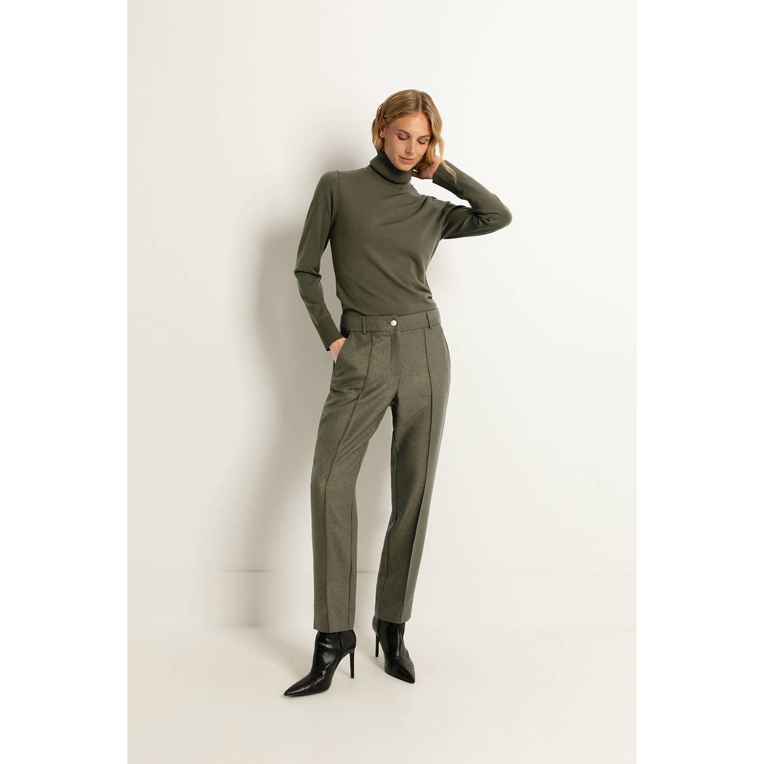 Claudia Sträter high waist straight fit broek donkergroen
