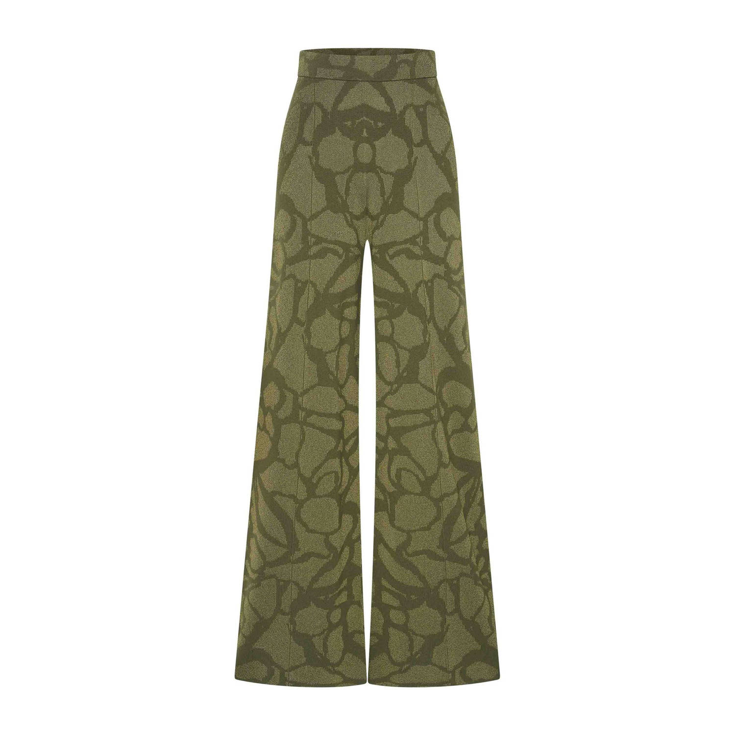 Claudia Sträter high waist wide leg broek met all over print donkergroen