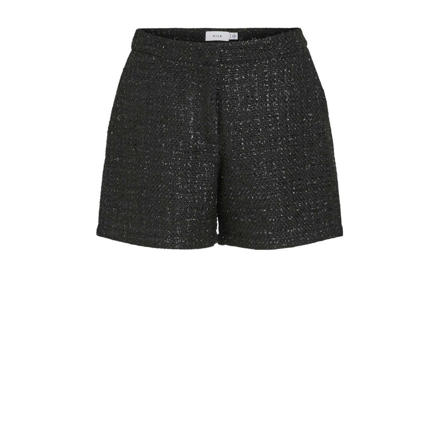 VILA gemêleerde tweed regular fit short VIKIPPI zwart grijs