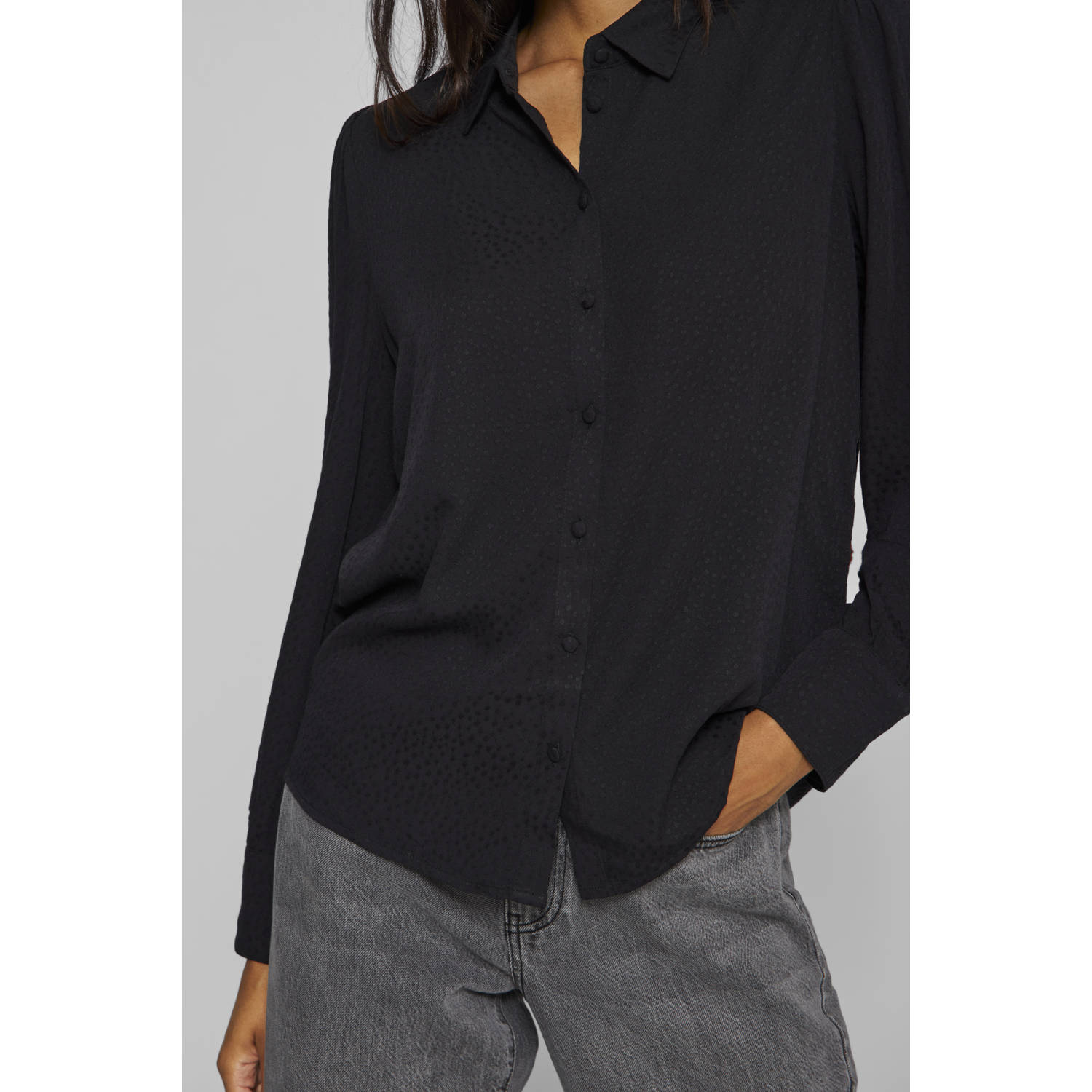 VILA blouse VIMOSALIA met all over print en plooien zwart
